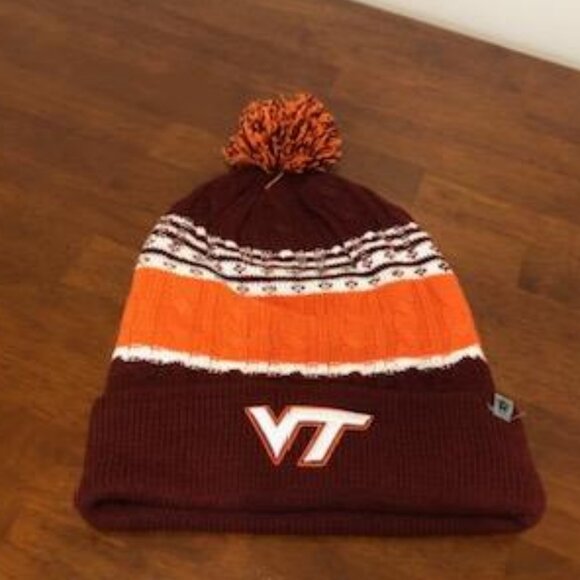 Virginia Tech Pre-Owned Unisex Knitted Boho Pom Pom Beanie Hat Pre-Owned. - Picture 1 of 16